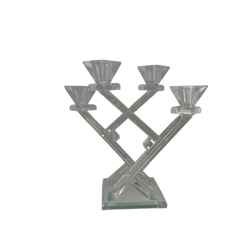 Frontgate Crystal 4-Arm Candelabra | Heavy Faceted Crystal Candle Holder 10.25" - Picture 7 of 12